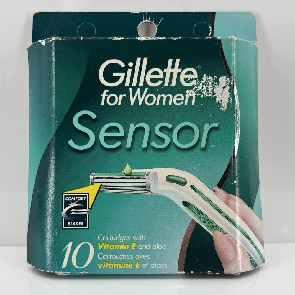 Vintage Gillette for Women Sensor Razor Refills 10 Cartridges Vitamin E Aloe